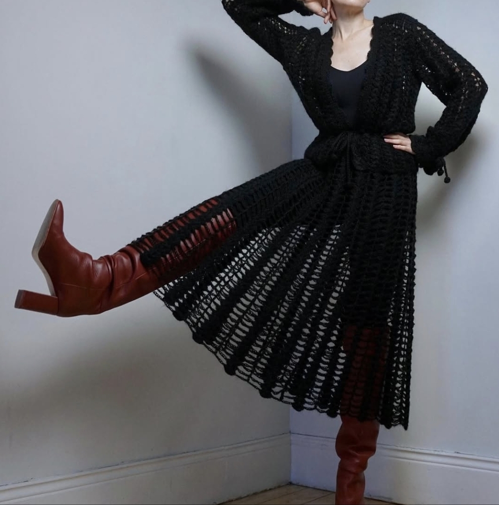 Black Crochet Knit Skirt Set, Vintage - Picture 7 of 7